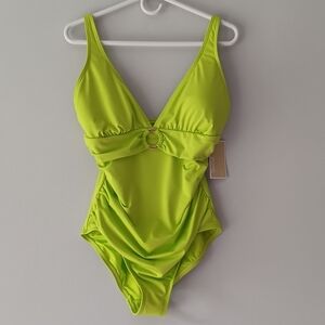 NEW Michael Kors One Piece Swimsuit Limeade Tank Ruching Size 14